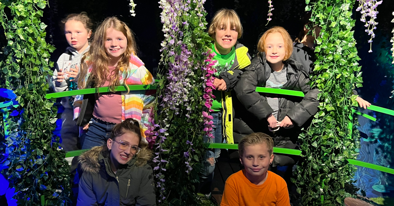 Students on bridge at Monet exhibit