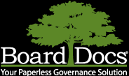 board docs logo with a tree, the words Board Docs, and "your paperless governance solution"