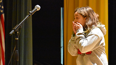 Miranda Cancio reacts to winning the MCS spelling bee