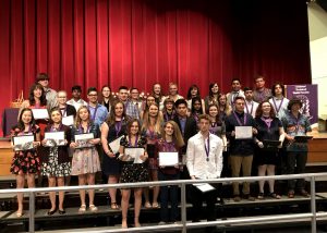 Middleburgh students pose with other NTHS honorees at a ceremony at South Colonie