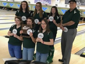 the middleburgh girls bowling team poses with their sectional plaque
