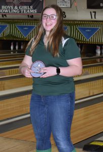 carolyne shultes poses for a picture after being named to the Section II Girls Bowling team