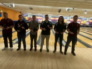 Tyler Mann and Andrew Miaski pose with the boys varsity bowling all stars