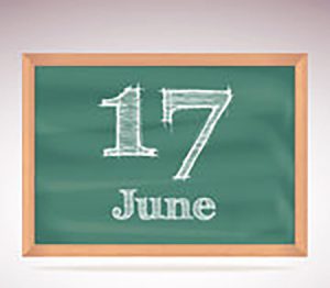 Chalkboard with June 17 written on it