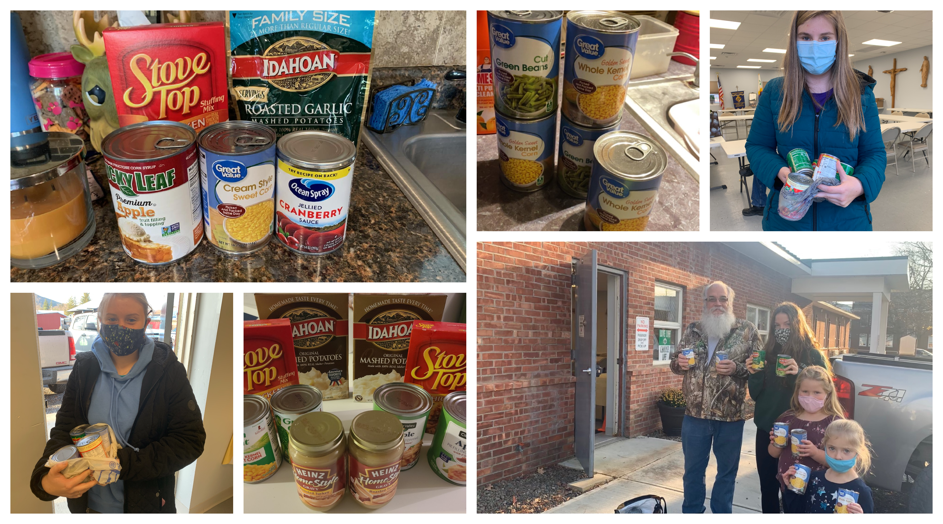cans of food collected for Thanksgiving