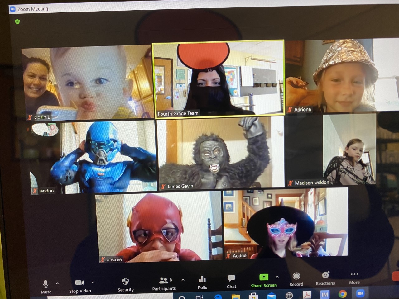 Virtual Halloween Party of 4th graders with costumes