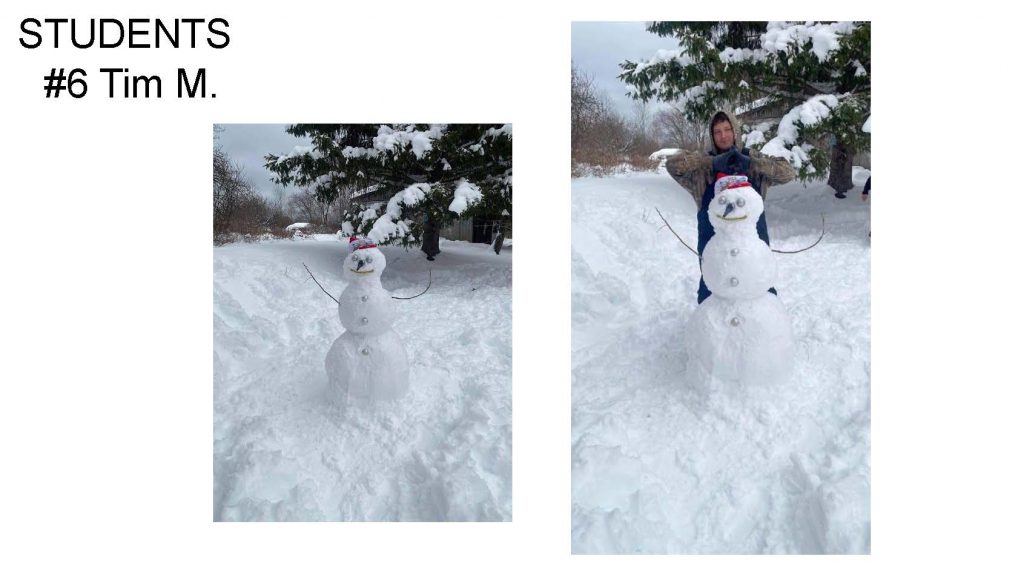 Well proportioned snowman with silver buttons in front, sticks for arms, silver eyes, black long nose and straight smile