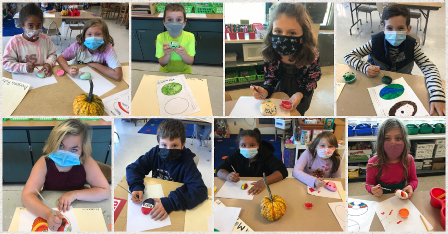 eight students paint rocks to inspire kindness