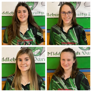 a quad box with a bowling player in each. They are all wearing their green and black bowling jersey