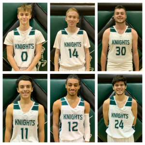 six students wearing basketball jersey