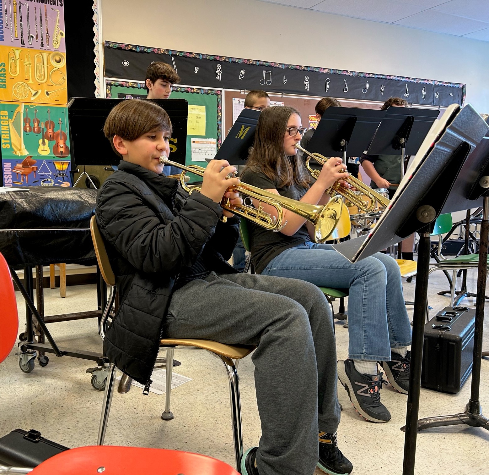 Middleburgh students practice on brass instruments