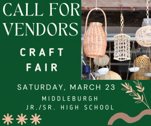 Call for vendors, craft fair Saturday, March 23, Middlbrugh Jr./Sr. High School. hanging baskets.