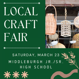 Local Craft Fair Saturday March 23, Middleburgh Jr/Sr High School. Baskets, wheat, asterisk stars, decorative squiggle