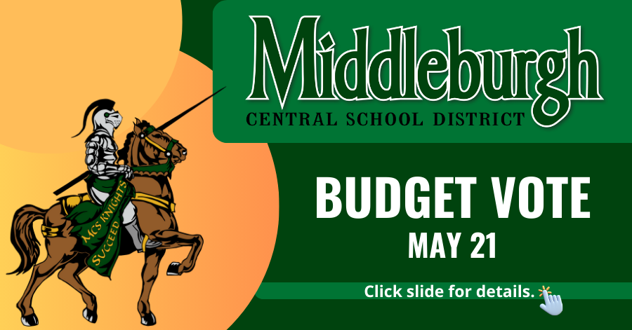 Middleburgh Central School District Budget Slider May 21. Click slider for details. Knight on Horse.