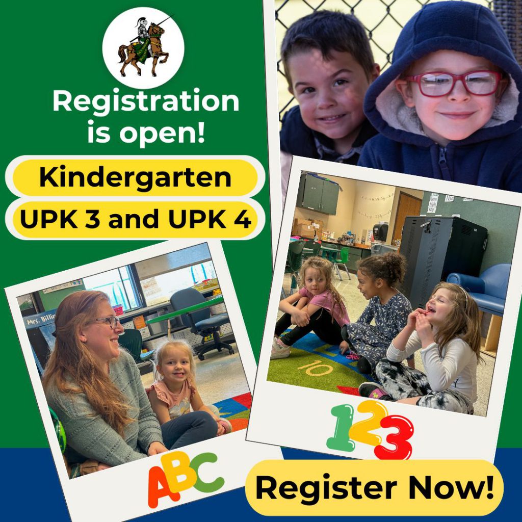 Knight on horse. Young children in school. Registration is open! Kindergarten
UPK 3 and UPK 4
Middleburgh.org
ABC, 123
Register Now!