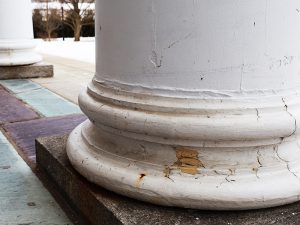 Closeup of damaged column base.