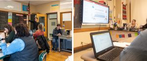 Two images of teachers attending professional development class.
