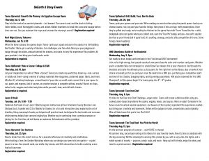 A full-page flyer titled “UnEarth A Story Events” lists teen summer programs in a two-column layout on a light gray background. Near the top center is a small illustration of an open blue book with an archaeological theme, including excavation tools and a clay artifact. The left column features five events: “Teens Uprooted: Unearth the Mummy: An Egyptian Escape Room” on Thursday, July 9, at 1 p.m. The description invites teens to solve riddles, crack hieroglyphic codes and unlock hidden chambers to break a curse and escape an ancient pharaoh’s tomb. Registration is required. “Nerf Night Library Takeover” on Wednesday, July 15, at 5:30 p.m. Teens are invited to participate in a library-wide Nerf battle using provided equipment. Registration is required. “Teens UpRooted: Make a Scene: Collage & Chill” on Thursday, July 16, at 1 p.m. Participants create artwork using magazines, patterned paper, fabric and other materials while enjoying snacks. Registration is required. “Learn 2 Braid” on Tuesday, July 24, from 5:30 to 7:30 p.m. Hosted by Shataya Scott of Braids for Grades, the program teaches braiding techniques using mannequin heads. Registration is required. “Teens Uprooted: Zen Gardens” on Thursday, July 23, at 1 p.m. Teens design miniature Zen gardens using sand, stones, shells and decorations. Registration is required. The right column features four additional events: “Teens UpRooted: Grill, Build, Toss: Burrito Bash” on Thursday, July 30, at 1 p.m. Participants make burritos and play a burrito-themed game involving soft, toy burritos. Registration is required. “UNO Showdown: Battle of the Brackets!” on Wednesday, Aug. 5, at 2 p.m. Teens compete in an UNO tournament for prizes, snacks and bragging rights. The program is for students entering grades 6 through 8. Registration is required. “Teens Uprooted: Teen Iron Chef” on Thursday, Aug. 6, at 1 p.m. Teams prepare vegan dishes using plant-based ingredients and compete on taste, presentation and originality. Registration is required. “Teens Uprooted: The Final Reel: You Pick the Movie!” on Thursday, Aug. 13, at 1 p.m. Teens watch a movie selected through summer voting and enjoy snacks while celebrating the end of the summer program. Registration is required.