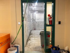 Cafeteria bathroom renovation in progress.