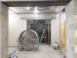 Cafeteria bathroom renovation in progress.