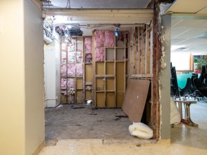 Cafeteria bathroom renovation in progress.