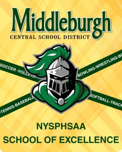 Middleburgh Central School District NYSPHSAA School of Excellence. Knight logo. Soccer, volleyball wresting, bowling, tennis, baseball, softball, track