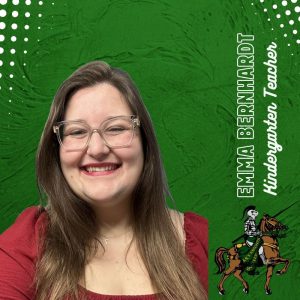 Emma Bernhardt, kindergarten teacher, knight on horse