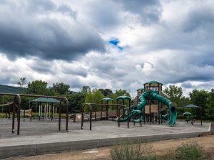 Playground under construction. Surfacing work progress.