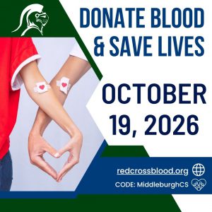 A promotional image for a blood drive on October 19, 2026, featuring two arms with bandages forming a heart shape.